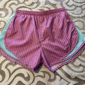 Nike Tempo Dri Fit Womens Athletic Shorts Pink Pattern Blue Size Small EUC